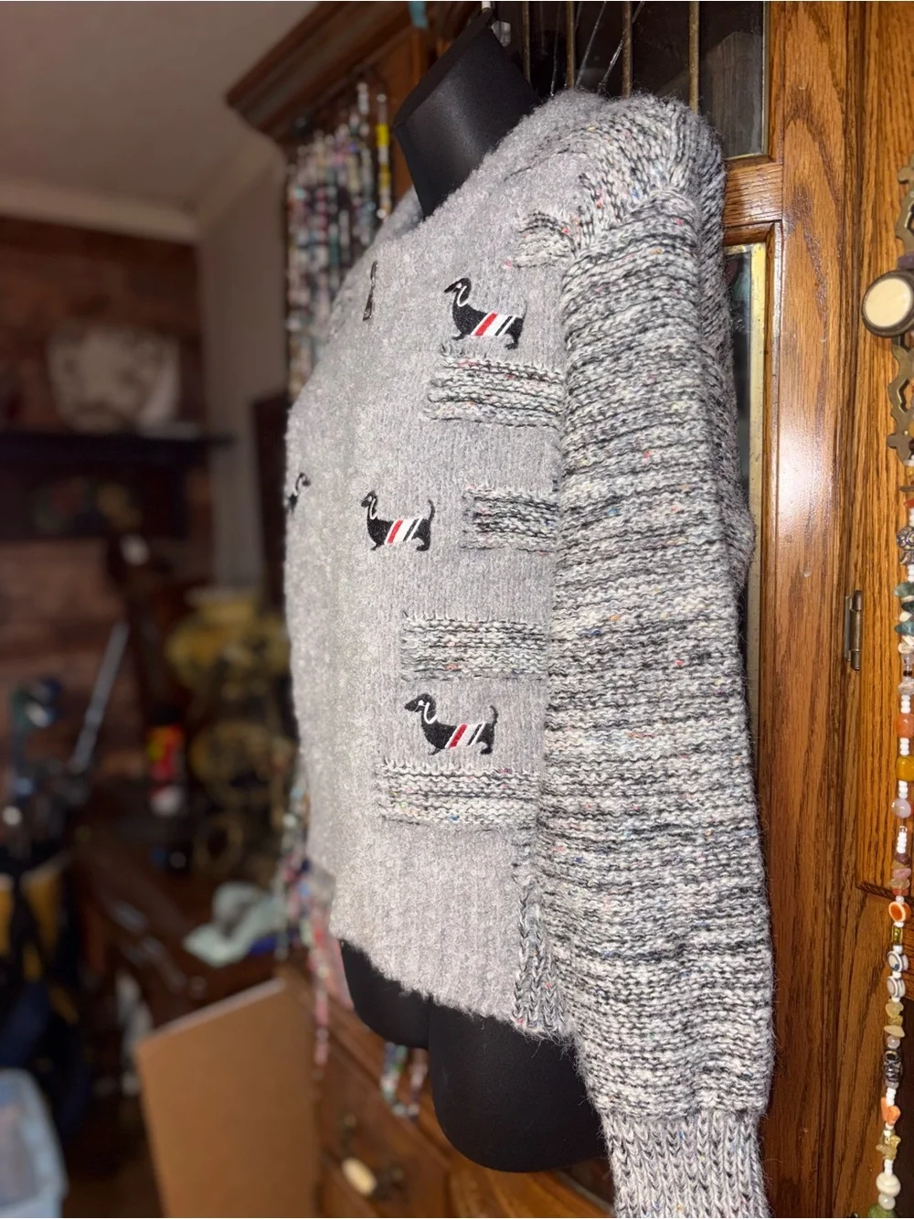 DOG EMBROIDERED DOUBLE ZIP-UP KNITTED CARDIGAN